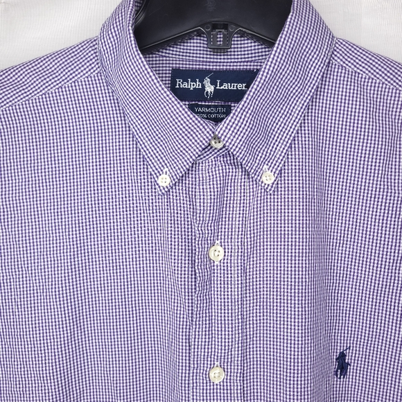 RALPH LAUREN Men's Purple Checkered Button-Down Dress Shirt 16 1/2 - Picture 2 of 10